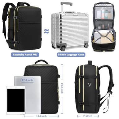 Large Carry On Travel Backpack - Flight Approved Waterproof Anti-Theft Luggage Daypack for Women Men Fit 17 Inch Laptop Business Weekender Overnight Backpack College Bag Personal Item Size Black - Image 2