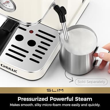 CHULUX Slim Espresso Machine with Milk Frother Steam Wand, 20 Bar Professional Italian Pump Espresso Coffee Machine for Home Cappuccino & Latte Maker, Creamy - Image 5