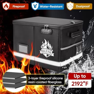 BALEINE Fireproof Document Box with Lock, Portable Fireproof Document Bag Waterproof Fire Proof File Boxes for Documents, File Organizer Box for Important Paperwork (Silver, 16''x12.5''11.5'') - Image 5