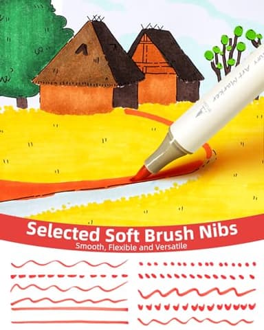 Simetufy 36 Colors Alcohol Markers Brush and Chisel Dual Tip, Coloring Alcohol Markers Set for Coloring Books Drawing Supplies, Basic Bright Colors - Image 3