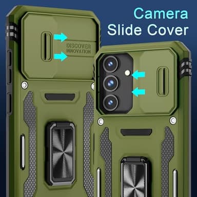 DEERLAMN Case for Samsung Galaxy S25 6.2-Inch with Slide Camera Cover+Screen Protector (1 Pack), Rotated Ring Kickstand Military Grade Shockproof Protective Cover-Olive Green - Image 3