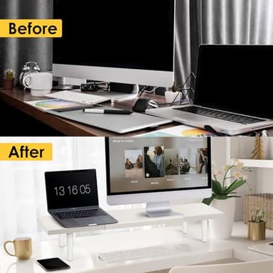 Across-Star Dual-Monitor-Stand-Riser-For-Desk Adjustable Length 32-40 Inch，Large Desktop Computer Monitor Riser For 2 Screens，Desk Shelf Organizer Riser Stand For Computer/Laptop/PC/Printer/TV White - Image 7
