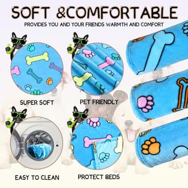 Rezutan Soft Fuzzy Dog Blankets, 1 Pack 3 for Large, Medium, Cat Pet- Comfort Flannel, Reversible Print Suitable for Dog Kennels & Beds, Sofas, Furniture, Gifts Puppy Essentials, 41 x 31 inch, Blue - Image 4