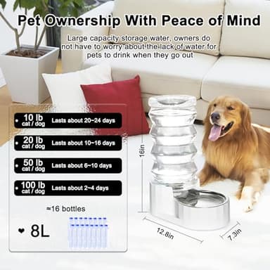 RIZZARI Large Gravity Water Dispenser: 8L Automatic Dog Water Feeder with Stainless Steel Bowl for 20-35 LB Senior Pets with Spinal Problems - for Kitchen Living Room - Image 2