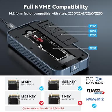 ACASIS 80Gbps M.2 NVMe SSD Enclosure, with Cooling Fan, Compatible with Thunderbolt5/USB4 V2.0, Back Compatible with Thunderbolt4/3/USB4 V1.0, USB3.2/3.1/3.0 (TB501 Pro) (Phantom Gray) - Image 5