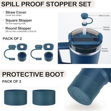 HYZ 8 Piece Accessories for Stanley Cup, Silicone Spill Proof Stopper Set and Protective Boot Including Straw Cover Cap for Stanley H2.0 20oz 30oz 40oz Tumbler, Blue Spruce - Image 4