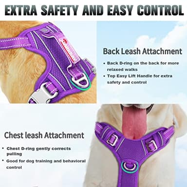 BARKBAY No Pull Dog Harness Large Reflective Dog Harness with Front Clip and Easy Control Handle for Walking Training Running with ID tag Pocket(Purple,XL) - Image 3