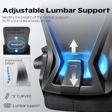 Ergonomic Office Chair, Home Office Desk Chair with Headrest, High Back Mesh Chair with Flip-up Armrests, Comfy Desk Chair with Lumbar Support, Rolling Swivel Task Computer Chair for Home Office - Image 7