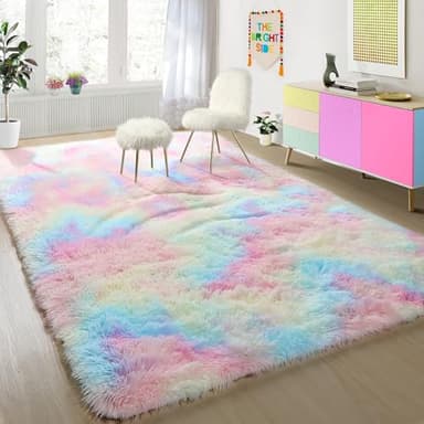 PAGISOFE 4x6 Rainbow Fluffy Soft Plush Area Rugs for Girls Bedroom, Shaggy Rugs for Kids Playroom,Kawaii Princess Fuzzy Rugs for Nursery Baby Toddler,Cute Colorful Room Decor for Teenage - Image 1