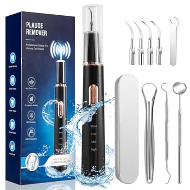 Plaque Remover for Teeth, Tartar Remover for Teeth Cleaning with 4 Replaceable Heads and 3 Adjustable Modes, Rechargeable Teeth Cleaning Plaque Remover for Home - Image 1