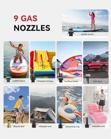 ZFOX 50PSI Paddle Board Pump, Portable Electric SUP Pump with Auto-Shutoff & Cooling Fan – Smart Inflation for Paddle Board, 9 Nozzles, HD LCD Display, 12V DC (Red-V) - Image 9