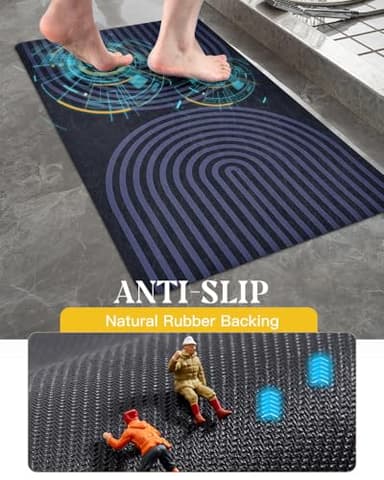 MontVoo -Bath Mat-Non Slip Thin Bathroom Rugs Fit Under Door- Quick Dry Absorbent Faux Suede Surface Grey Bathroom Floor Mats-Shower Rug for in Front of Bathtub Shower Blue Arched 16x24 - Image 6