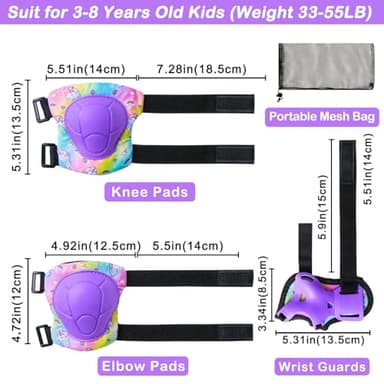 FIODAY Knee Pads for Kids Protective Gear Set Adjustable Kids Knee Pads and Elbow Pads with Wrist Guard for Girls Roller Skates Cycling Bike Skateboard Scooter Knee Pads, 3-8 Years,Rainbow Unicorn - Image 7