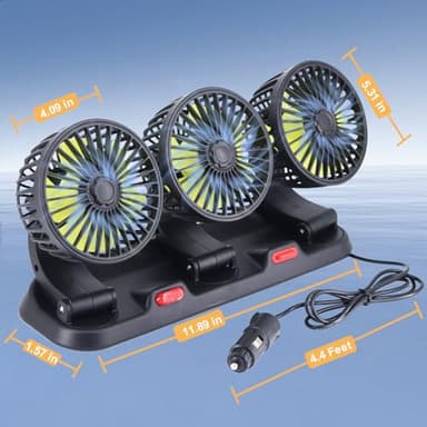 Triple-Head Fan for Car, Portable AC for Car with 360° Rotation Cigarette Lighter Plug for Car RV and SUVs - Image 7