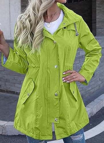 Kikibell Green Jacket Waterproof Rain Jackets Lightweight Waterproof Rain Jacket Long Raincoat for Women Windbreaker - Image 2