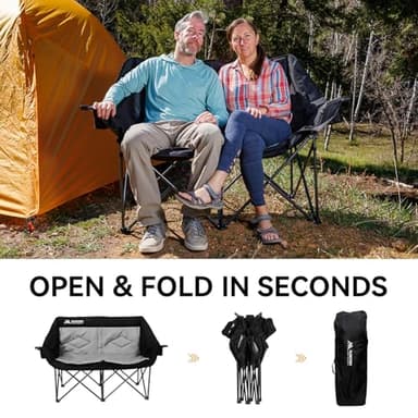 Huskfirm 2 Person Camping Chair Oversized Loveseat Camping Chair Double Camping Chairs for Adults Heavy Duty Camping Couch Black Outdoor Folding Chair Portable Patio Lawn Chair - Image 4
