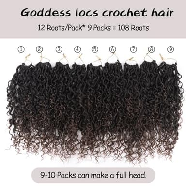 Vemet Goddess Locs Crochet Hair,8 Inch 9 Packs Faux Locs Synthetic Crochet Hair for Black Women, Boho Style Pre looped crochet with Curly Ends - Image 3