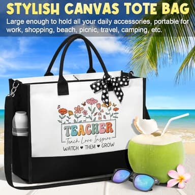 Best Teacher Appreciation Gifts for Women, End of Year Teacher Gifts from Student, Retirement Birthday Thank You Gifts Set for Teachers w/ Canvas Tote Bag & Makeup Bag Funny Daycare Teacher Gifts - Image 8