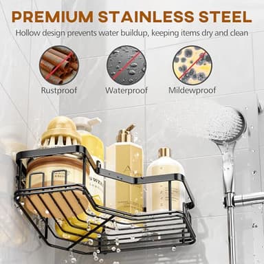 MAXIFFE 3 Pack Corner Shower Caddy with Soap Holder, Large Capacity Sturdy Easy Install No Drilling Stainless Steel Hold 40 LBS Shower Organizer Shelves Rack Storage for Family Renters Bathroom, Black - Image 5