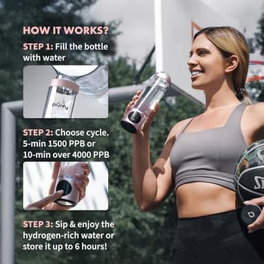 Hydrogen Water Bottle Generator - Up to 4100+ PPB - SPE/PEM Technology - Certified H2 Generator - Portable Athletic Performance & Hydration System - 6-Hour Hydrogen Retention, 10 oz (Pink) - Image 6