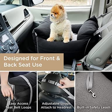 Lesure Small Dog Car Seat for Small Dogs - Waterproof Dog Booster Car Seat with Storage Pockets, Clip-On Safety Leash and Thickened Memory Foam Filling, Pet Carseat Puppy Travel Carrier Bed, Black - Image 2