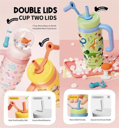 Stainless Steel Whale Fountain Tumbler with Handle 2025 Drinking Cup with Whale Squirt Insulated Travel Tumblers Kids Weighted Sippy Cup No Spill Cute Water Bottle with Lids and Straws Leak Proof (A3) - Image 2