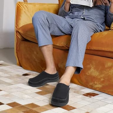 Zigzagger Men's Slip On Moccasin Slippers, Indoor/Outdoor Warm Fuzzy Comfy House Shoes, Fluffy Wide Loafer Slippers,Jet Black, 11-12 D(M) US - Image 7