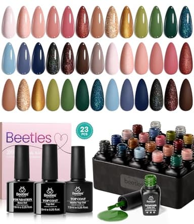 Beetles Brown Gel Polish Set - 20 Colors Nude Gel Nail Polish Shimmer Brown Red Green Blue Glitter with Base&Top Coat Soak off UV DIY Home Fall Manicure Kit for Gift Set - Image 1
