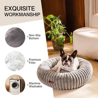MEWOOFUN Donut Dog Beds for Small Dog, Calming Bed Round Cute Puppy Bed with Non-Slip Bottom, Fluffy Washable Pet Bed for Puppy and Kitten (Grey, S (25x25x7)) - Image 4