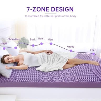 MUXHOMO 3 Inch 7-Zone Queen Mattress Topper, Egg Crate Foam Mattress Topper Queen Size for Back Pain, Lavender Cooling Gel Infused Bed Pad, CertiPUR-US and Oeko-TEX Certification (60"×80") - Image 2