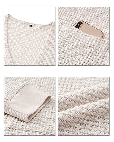 STYLEWORD Women's Fall Fashion 2025 Cardigan Sweaters Lightweight Open Front Business Waffle Knit Casual Long Beige Cream Cardigans Outfits Clothes with Pockets (Apricot-L) - Image 6