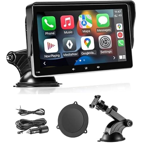 Hinine 7" HD Double Din Car Stereo, Portable Apple CarPlay Wireless Touch Screen Android Auto Automatic Multimedia Player with Mirror Link/Siri/Bluetooth/Navigation Screen
