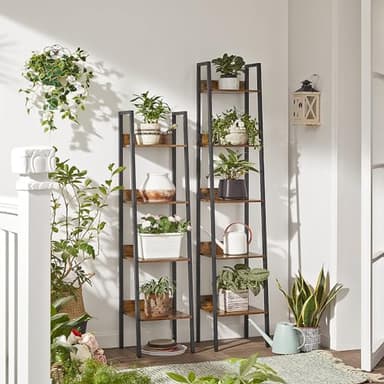 VASAGLE Bookshelf, 5-Tier Narrow Book Shelf, 11.8 x 13.3 x 66.9 Inches, Ladder Shelf for Home Office, Living Room, Bedroom, Kitchen, Rustic Brown and Ink Black ULLS109B01 - Image 4