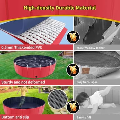 CACSPS Foldable Dog Pool, 39" x 12" Kiddie Pool with Hard Plastic, Non-Slip Dog Bath Tub for Outdoor Backyard, Collapsible Dog Swimming Pool for Kids Dogs Pets (Red) - Image 2