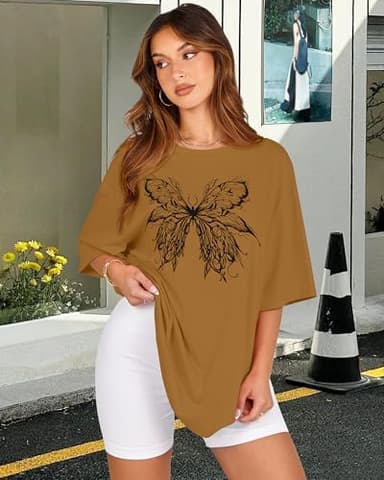 Womens Oversized Tshirt Graphic Tees Crew Neck Summer Short Sleeve Loose Fit Tops(Brown Butterfly, XXL) - Image 6