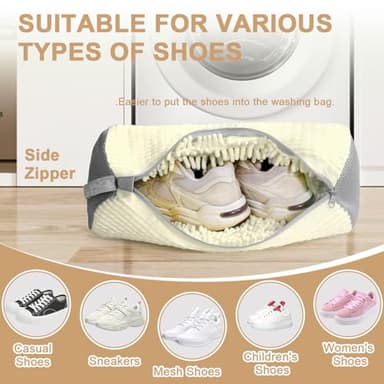 Aokna 2 Pack Shoe Washing Machine Bags, Shoe Washing Bag for Washer and Dryer, Reusable Laundry Shoe Bag with Sturdy Zipper, Roomy Shoe Cleaning Bag for All Shoes Types and Sizes (Off White) - Image 4