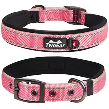 TwoEar Dog Collars for Small Dogs, Heavy Duty Dog Collar with Soft Neoprene Padded, Adjustable Reflective Nylon Dog Collar with Metal Buckle (S, Pink) - Image 2