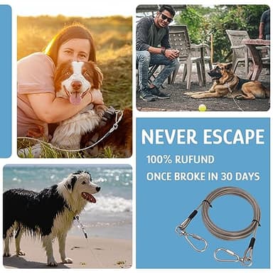Dog Tie Out Cable for Dogs, 10ft Heavy Duty Dog Tether for Yard, Camping, Outside, Suitable for Small Medium Large Dogs, Silver, 10ft - Image 8