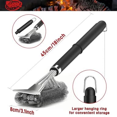 TNTOR Grill Brush with Scraper, 18" Adjustable Handle BBQ Grill Brush for Outdoor Grill, Extra Strong Grill Cleaner Accessories for Grill/Smoker/Gas/Charcoal Grill Cleaning-Gifts for Grill Wizard/Dad - Image 3