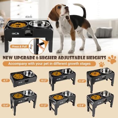 Elevated Dog Bowls, Dog Feeder with 2 Stainless Steel Bowls & 1 Slow Feeder Bowls, 6 Heights Adjustable Raised for Medium Large Dogs, Non-Slip Dog Food Stand & Catchment Drawer Design - Image 3