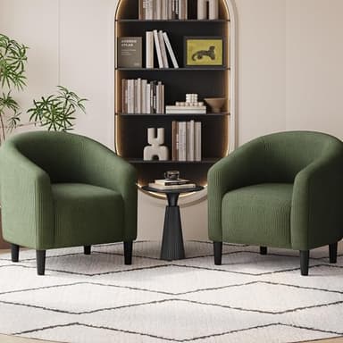 Yaheetech Barrel Chairs, Furry Accent Chairs, Sherpa Chairs with Soft Padded Armrest, Fuzzy Club Chairs for Living Room Bedroom Waiting Room Office, Accent Chairs Set of 2, Dark Green - Image 4