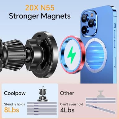 Coolpow for Magsafe Car Mount Charger【100% Stable】 15W Magsafe Car Charger Magnetic Phone Holders for Your Car Accessories for Women Men Car Phone Holder Wireless Car Charger for iPhone 17 16 15 14 13 - Image 5