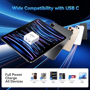 Phone 17 Charger Fast Charging, 45W Dual USB C Charger Block,USB C Wall Chargers with 10FT Long USBC Charging Cable Cord for Phone 17 16 15 Pro Max/17 16 15 Pro/Plus,Pad Pro/Air,S25/S24-White+Black - Image 4