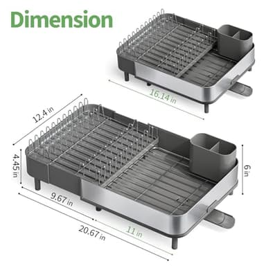 Expandable Dish Drying Rack,Foldable 304 Stainless Steel Dish Rack with Dual Parts, Extendable Dish Drainer Rack for Kitchen Counter, Dish Drying Rack with Cutlery Holder Gray - Image 6