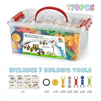 170 Pcs Building Toys for Kids Ages 4-8 with Toy Box Storage, Idea Guide, Building Blocks STEM Toys for 3 4 5 6 7 8 9 Year Old Creative Kids Activity, Christmas Birthday Gifts for Boys Girls - Image 3
