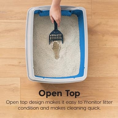 IRIS USA Large Cat Litter Box with Scatter Shield and Scoop, Open Top High Sided Cat Litter Pan, Blue - Image 4
