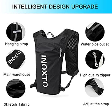 INOXTO Running Hydration Vest Backpack,Lightweight Insulated Pack with 1.5L Water Bladder Bag Daypack for Hiking Trail Running Cycling Race Marathon for Women Men (Black) - Image 2