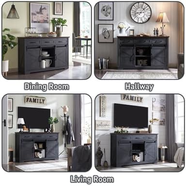 IFGET Farmhouse Buffet Cabinet, 53” Sideboard Cabinet w/3 Drawer, Rustic Storage Cabinets w/Sliding Barn Door, Coffee Bar for Dinning Room, Kitchen, Hallway, and Living Room-Dark Grey - Image 6