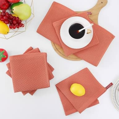 Homaxy 100% Cotton Waffle Weave Kitchen Dish Cloths, Ultra Soft Absorbent Quick Drying Dish Towels, 12 x 12 Inches, 6-Pack, Coral - Image 7