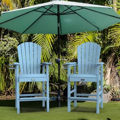 VINGLI Tall Adirondack Chairs Set of 2 HDPE Adirondack Bar Stools with Cup Holders, Poly Deck Chairs Outdoor Bar Stools, 350LBS Capacity (Blue, 2 PCS) - Image 2